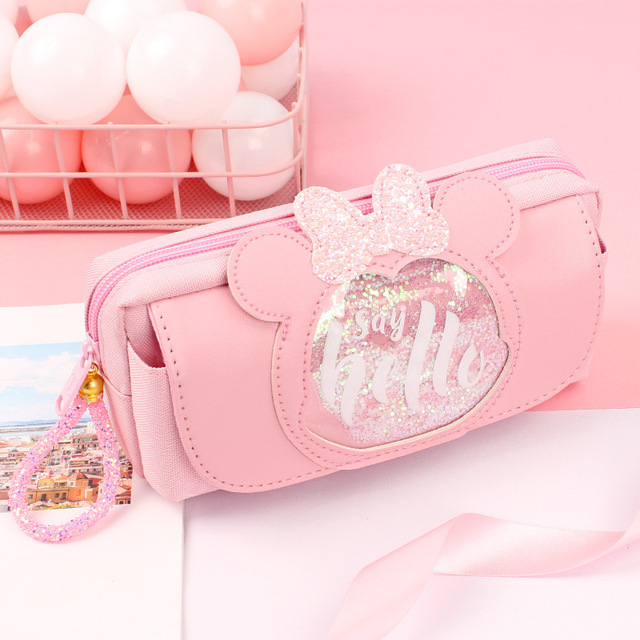 Quicksand cat pencil case cute pencil bag Three layers Big pen case girls kawaii Stationery bag cartoon animals pen bag student