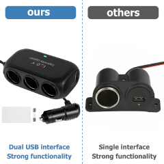 New 3 Socket Cigarette Lighter Splitter 120W 12V 24V Car Cigarette Lighter Dual USB LED Car Fast Charger Car Charger Adapter