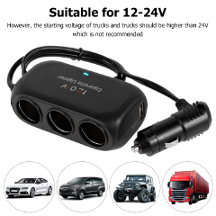 New 3 Socket Cigarette Lighter Splitter 120W 12V 24V Car Cigarette Lighter Dual USB LED Car Fast Charger Car Charger Adapter