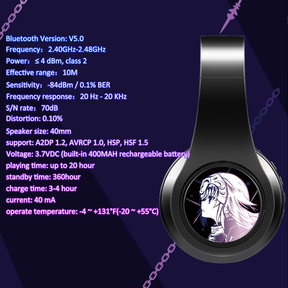Anime Fate/Grand Order Earphone Cosplay Gaming Headphone Wireless Bluetooth Headset Game Student Gift with Mic