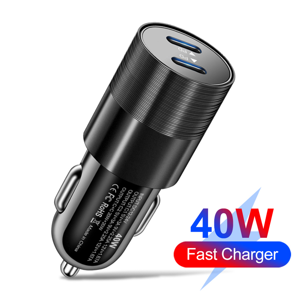40W Car Charger Dual USB C Fast Charging 12V/24V PD Car Charger Adapter