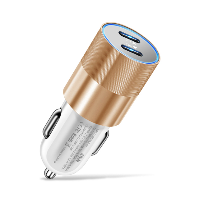 40W Car Charger Dual USB C Fast Charging 12V/24V PD Car Charger Adapter