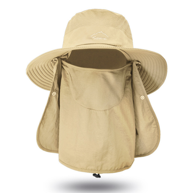 Summer Quick-drying Men Women Hat Outdoor Face Mask Wide Brim Bucket Hat Sun Protection Wide Brim Cap for Fishing Hunting