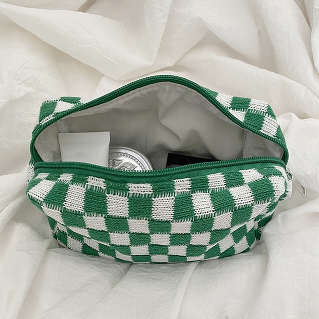 Fashion INS Checkerboard Knitted Pencil Cases Large Capacity Lattice Makeup Bag Plaid Beauty Cosmetic Organizer Pouch Stationery