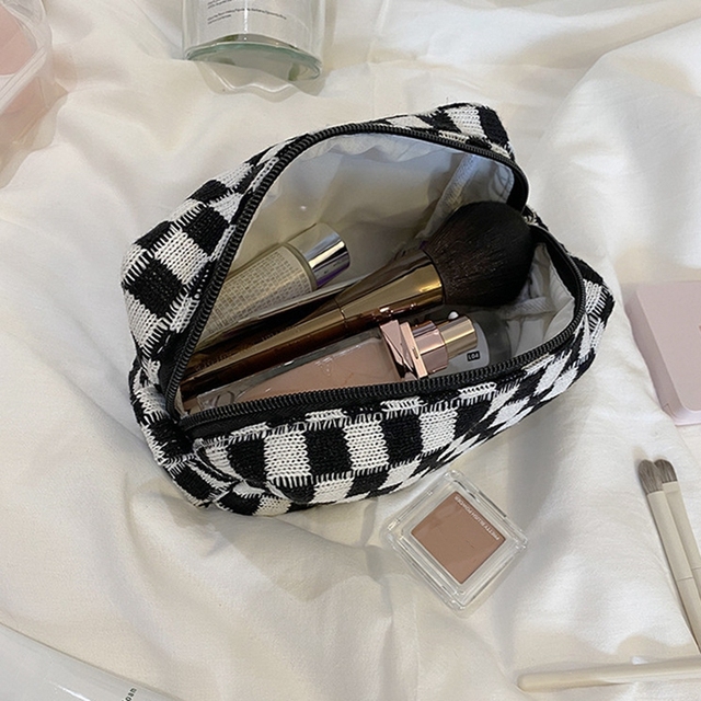 Fashion INS Checkerboard Knitted Pencil Cases Large Capacity Lattice Makeup Bag Plaid Beauty Cosmetic Organizer Pouch Stationery