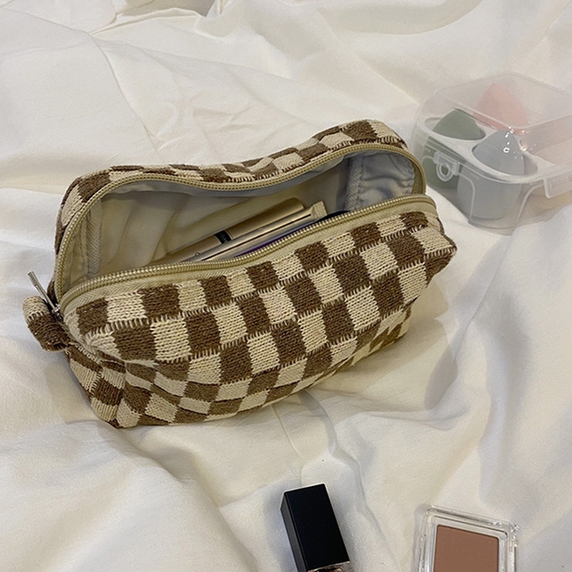 Fashion INS Checkerboard Knitted Pencil Cases Large Capacity Lattice Makeup Bag Plaid Beauty Cosmetic Organizer Pouch Stationery