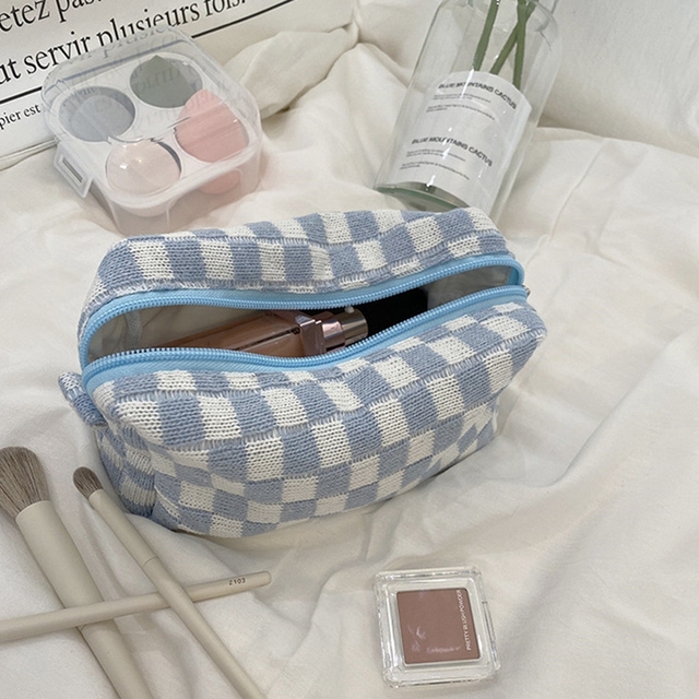 Fashion INS Checkerboard Knitted Pencil Cases Large Capacity Lattice Makeup Bag Plaid Beauty Cosmetic Organizer Pouch Stationery