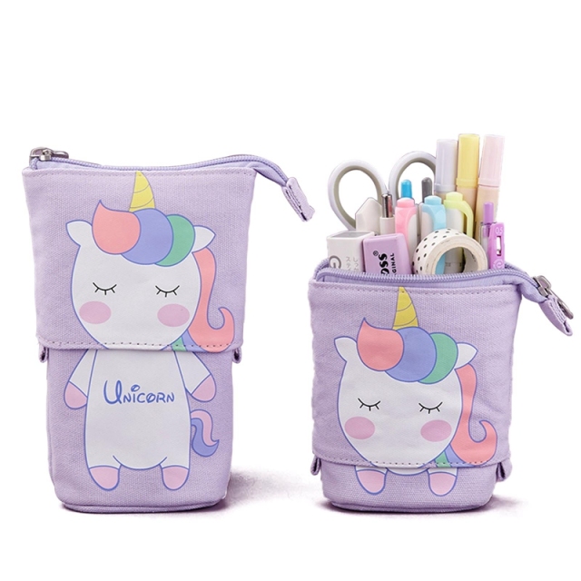 Cute Cat Pattern Retractable Pencil Case School Stationery Bag Kawaii Pen Cases Canvas High Capacity Pen Holder Gifts for Kids