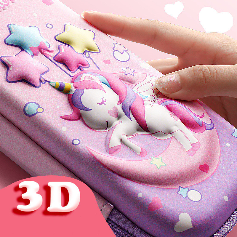 3D Unicorn EVA cute pencil box School student stationery box Children pencil storage box Three layer large capacity pencil case