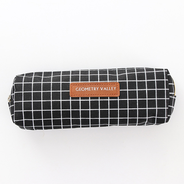 Brief Style geometry Grid dot Student Pencil Case School pen Case for Girls Boys Stationery canvas big Pencil Bag