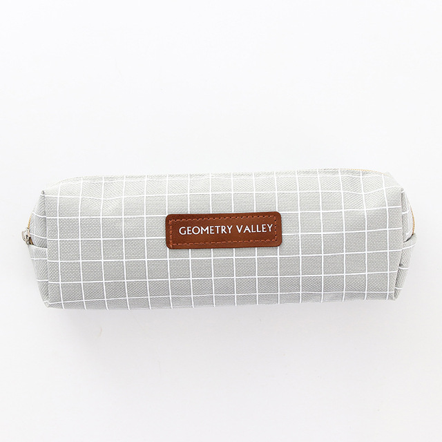 Brief Style geometry Grid dot Student Pencil Case School pen Case for Girls Boys Stationery canvas big Pencil Bag