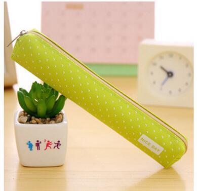 1 Pcs Cute Candy Color Pencil Case Kawaii Dot Canvas Pen Bag Stationery Pouch For Girls Gift Office School Supplies