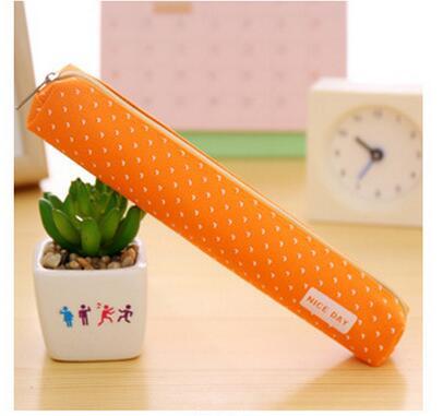 1 Pcs Cute Candy Color Pencil Case Kawaii Dot Canvas Pen Bag Stationery Pouch For Girls Gift Office School Supplies