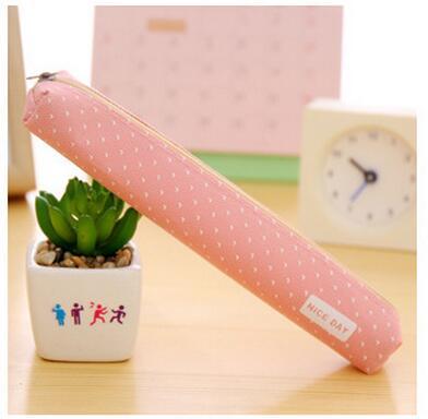 1 Pcs Cute Candy Color Pencil Case Kawaii Dot Canvas Pen Bag Stationery Pouch For Girls Gift Office School Supplies