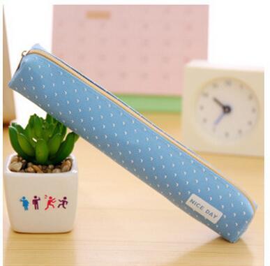 1 Pcs Cute Candy Color Pencil Case Kawaii Dot Canvas Pen Bag Stationery Pouch For Girls Gift Office School Supplies