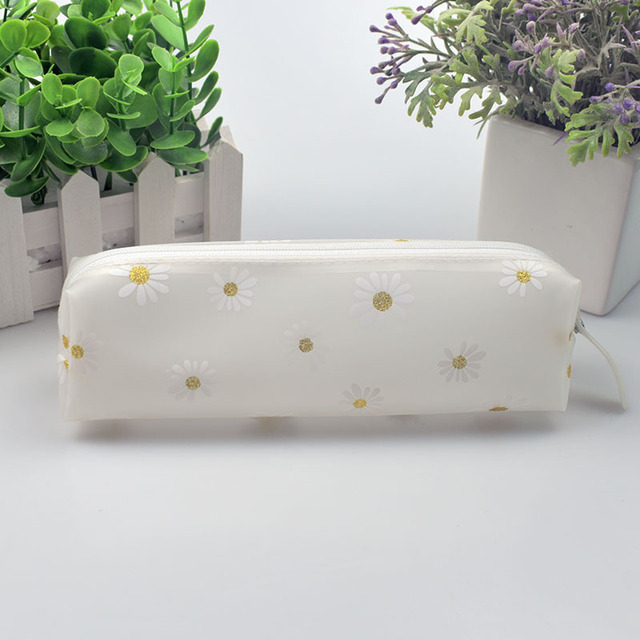 Kawaii Daisy Pencil Case Transparent Daisy Candy Color Gift School Pencil Box Pencil Bag School Supplies Stationery Pencil Bag