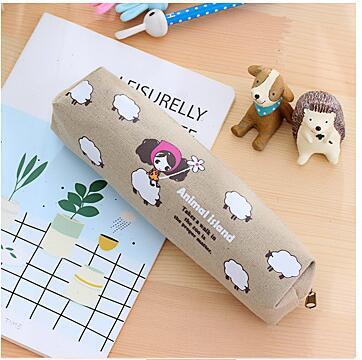 Lovely Girl Canvas Pencil Case Cute Kawaii Cartoon Fabric Zipper Animal Pencil Bag For Kids School Supplies Free Shipping