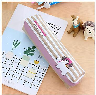 Lovely Girl Canvas Pencil Case Cute Kawaii Cartoon Fabric Zipper Animal Pencil Bag For Kids School Supplies Free Shipping