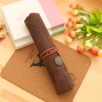 Hot Vintage leather pencil case for school boys girls pencil bag pencil-case school supplies pencil cases