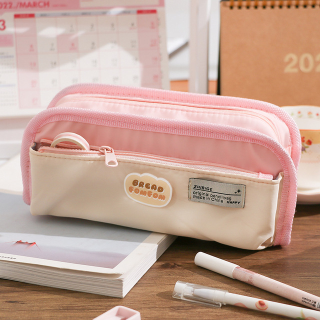 Casual Fashion Triple-layer Canvas Pencil Bag Large Capacity Pencil Case Pen Pencil Holder Student Stationery Organizer