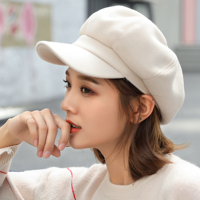 Fashion Plain Octagonal Cap Ladies Hats Autumn Winter Hats for Women Casual Wool Hat British Retro Beret Painter Caps
