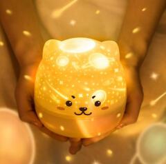 Cute Bear LED Night Lamp Starry Children Music Projector Lamp USB Rechargeable Rotate Light For Kids Bedside Bedroom Decoration
