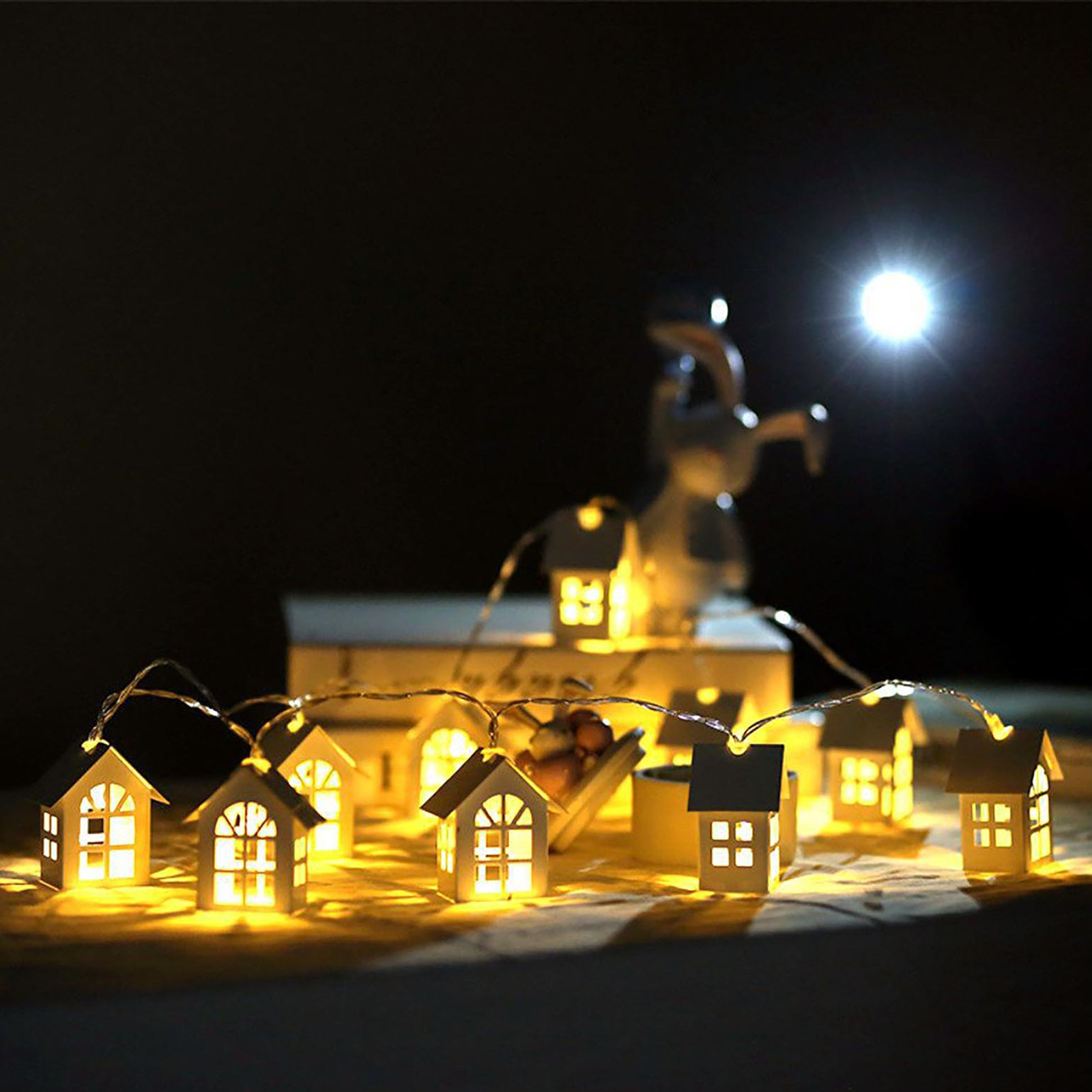 1m 10LED Holiday Light Wooden House String Lights Powered Garland Outdoor Garden Patio Wedding Christmas Lighting