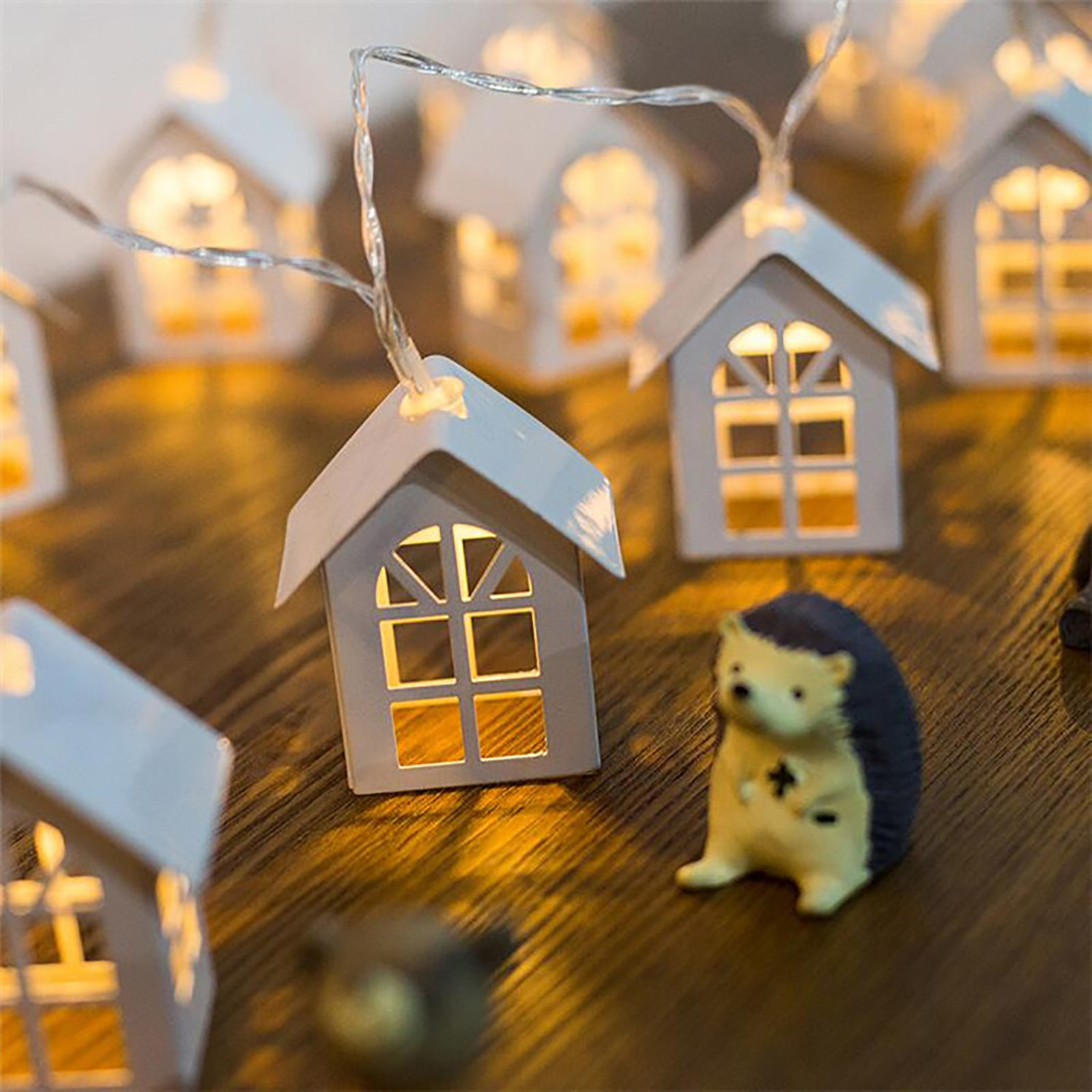 1m 10LED Holiday Light Wooden House String Lights Powered Garland Outdoor Garden Patio Wedding Christmas Lighting