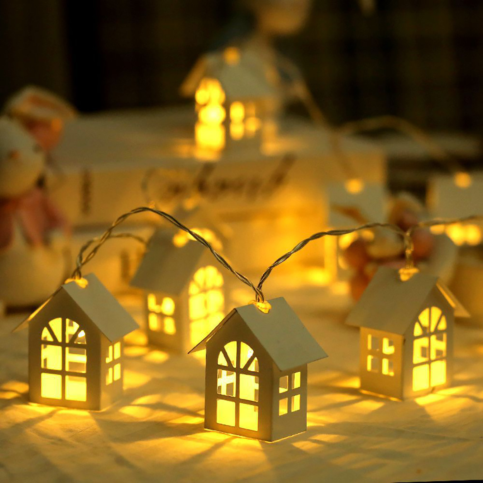 1m 10LED Holiday Light Wooden House String Lights Powered Garland Outdoor Garden Patio Wedding Christmas Lighting