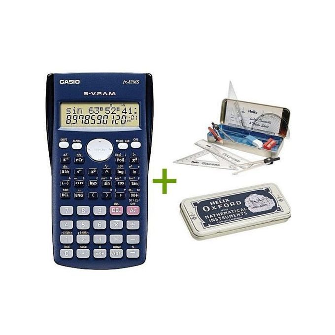 Casio KCSE SCIENTIFIC FX-82MS CALCULATOR+A FREE OXFORD HELIX GEOMETRICAL SET