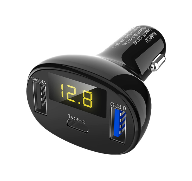 Car Dual USB Cigarette Lighter Type C QC 3.0 Charger 5V LED Display Adapter Splitter Auto Charge Socket Electronic Accessories