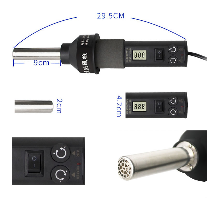GJ8018LCD Hot Air Gun Handle Soldering Station Welding Heating Tools Temperature Adjustable Black Electronic Heater 4 BGA Nozzle