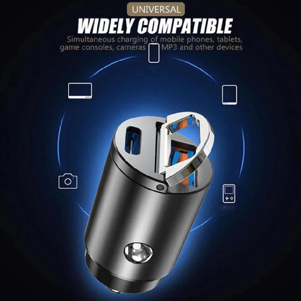 30W Mini Stealth Car Adapter QC3.0 Quick Charge Type C PD Charger QC/PD Car Fast Charger With Pull Auto Electronic Accessories