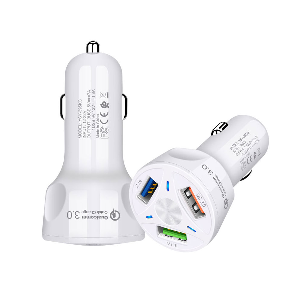 Qc3.0 Car Mobile Phone Charger Three USB Car Fast Charge Car Charger 3.1A One Drag Three QC 3.0 Car Acessories