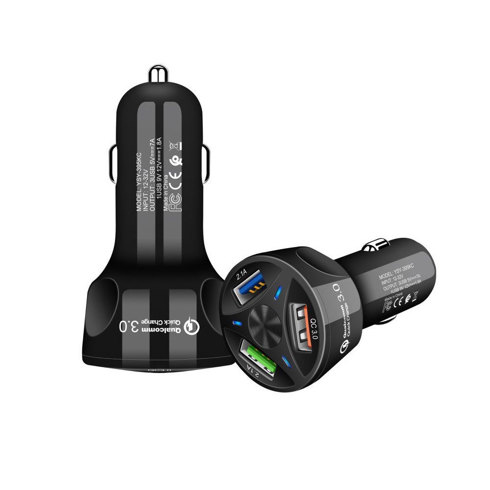 Qc3.0 Car Mobile Phone Charger Three USB Car Fast Charge Car Charger 3.1A One Drag Three QC 3.0 Car Acessories