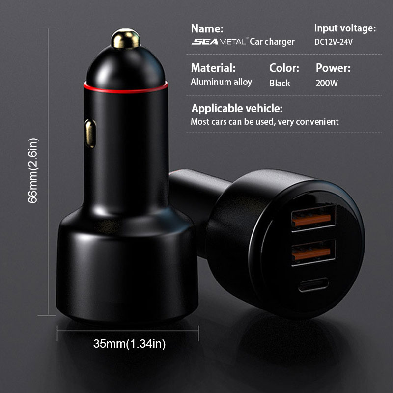 200W Car Charger Fast Charging Type C PD USB Car Cigarett Lighter Adapter Multiple Socket Charger