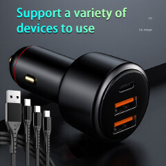 200W Car Charger Fast Charging Type C PD USB Car Cigarett Lighter Adapter Multiple Socket Charger
