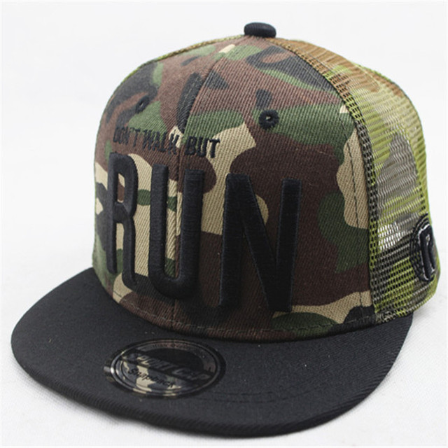 New RUN letter embroidery snapback hats summer sun caps children Hip hop net hat outdoor sports baseball cap