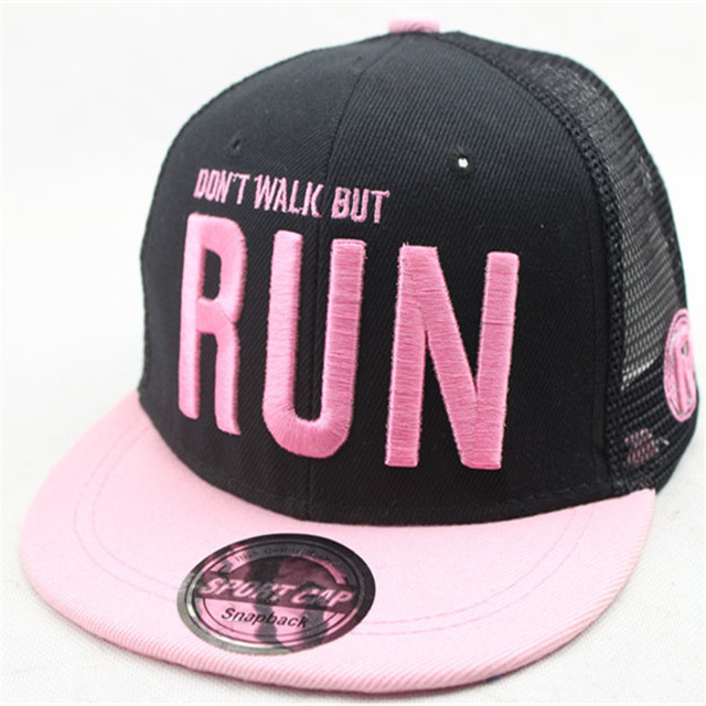 New RUN letter embroidery snapback hats summer sun caps children Hip hop net hat outdoor sports baseball cap