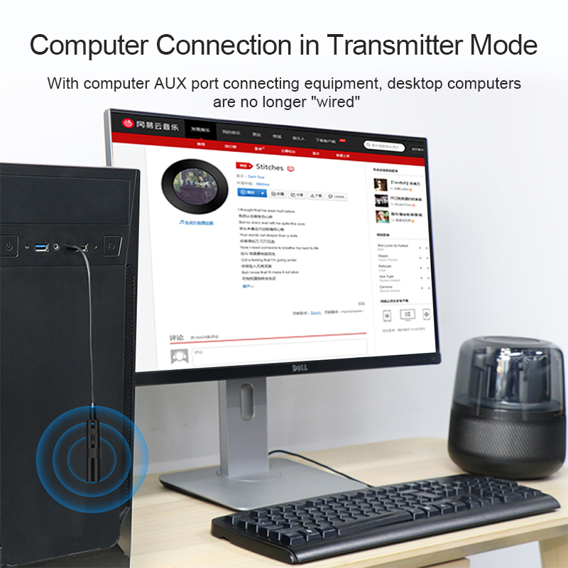 Speaker Systems Bluetooth 5.0 2-in-1 3.5mm Jack Audio Aptx Wireless Adapter AUX for TV Headphones PC Car