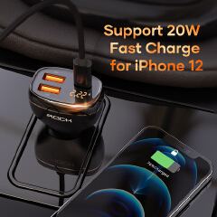 60W 3 Port Car Charger Digital Display QC4.0 QC3.0 Type C PD 33W Fast Car Charging Charger