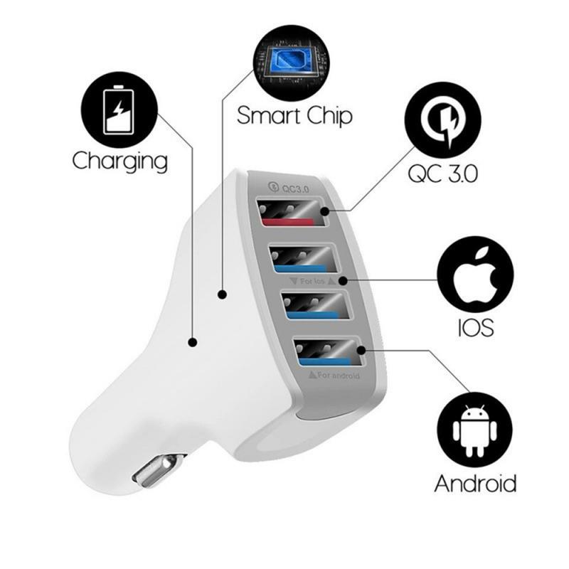 QC3.0 Car Charger Car Accessories 4 Ports Fast Charger USB Car Charger Car USB Socket Adapter 12V 30W