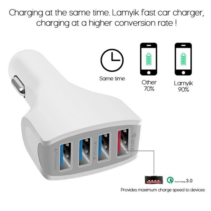 QC3.0 Car Charger Car Accessories 4 Ports Fast Charger USB Car Charger Car USB Socket Adapter 12V 30W