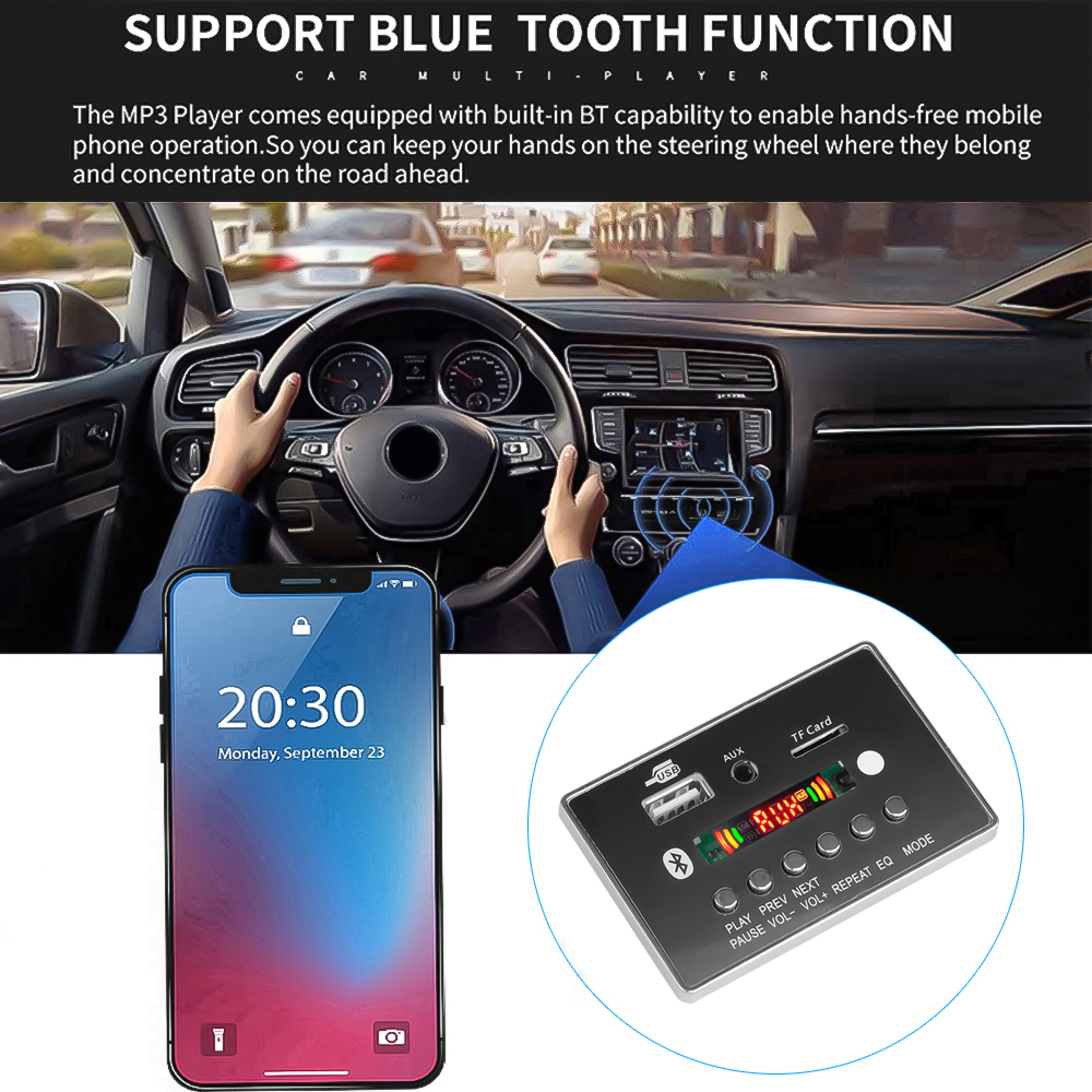 12V Car MP3 Player Bluetooth MP3 Decoder Decoding Board Module Remote Board Module Support TF USB FM Recorder Call Hands-free