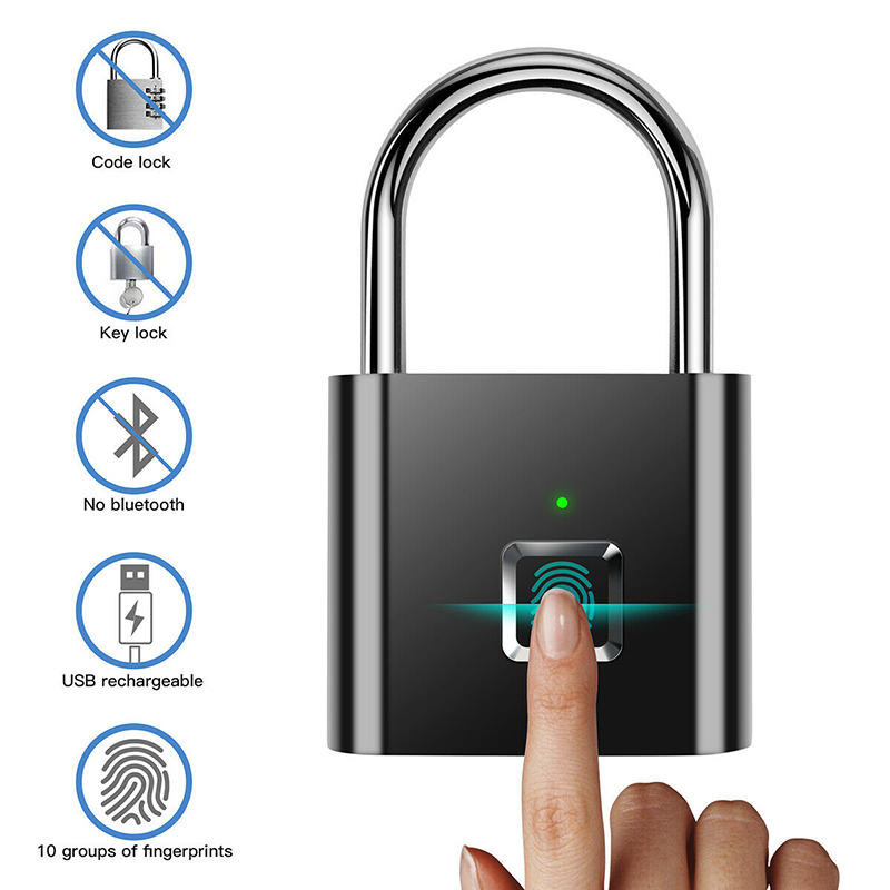 Mini Smart Biometric Thumbprint Door Padlocks Rechargeable Door Lock Fingerprint Smart Padlock USB Keyless Quick Unlock
