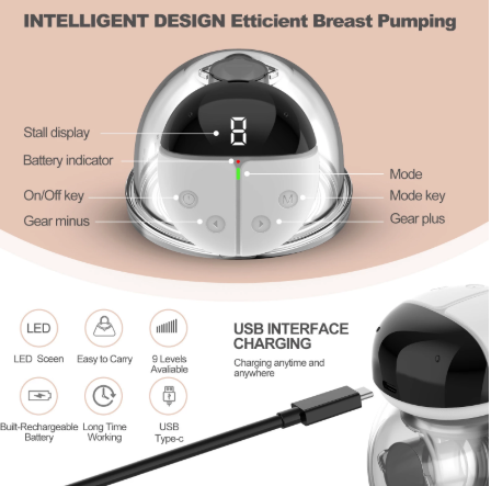 Electric Breast Pump Hand Free Wearable Breast Cup  Portable Breast Feeding Milk Collector USB Rechargeable LED Display Screen