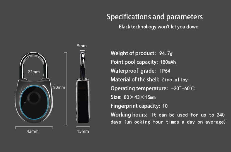 Smart Convenient Home Travel Luggage Gym Cabinet Dormitory Fingerprint Padlock Door Lock Intelligence Padlock