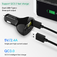 Car Dual USB Cigarette Lighter Type C QC 3.0 Charger 5V LED Display Adapter Splitter Auto Charge Socket Electronic Accessories