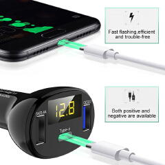 Car Dual USB Cigarette Lighter Type C QC 3.0 Charger 5V LED Display Adapter Splitter Auto Charge Socket Electronic Accessories