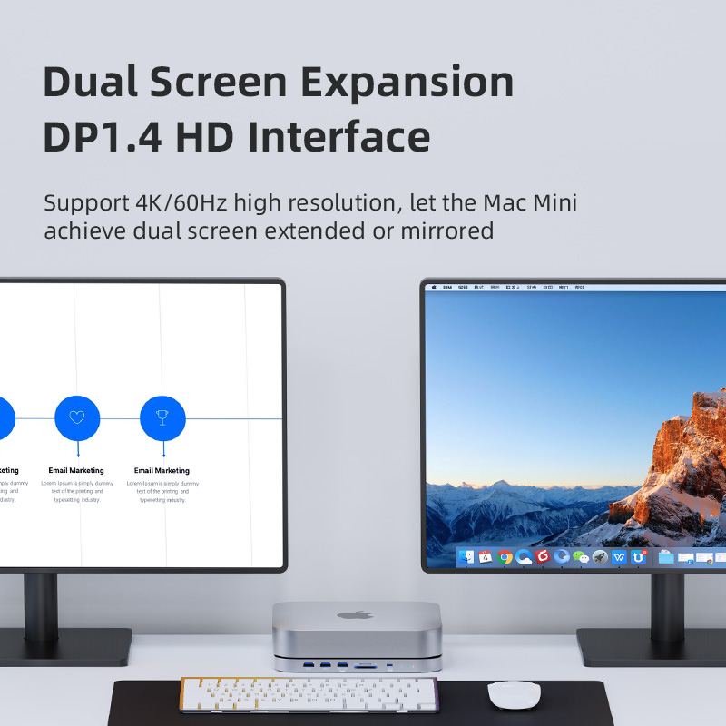 USB C Hub for Mac mini M1 with HDD Enclosure 2.5 SATA NVME M.2 SSD HDD Case to USB C 3.1 Gen 2 DP SD/TF docking station